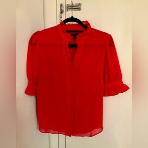 Ann Taylor Vibrant Red Button-Up Blouse